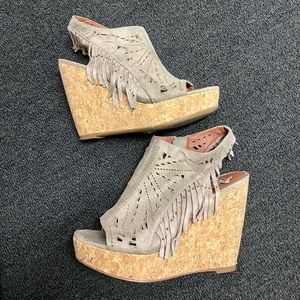 Not Rated taupe fringe wedges